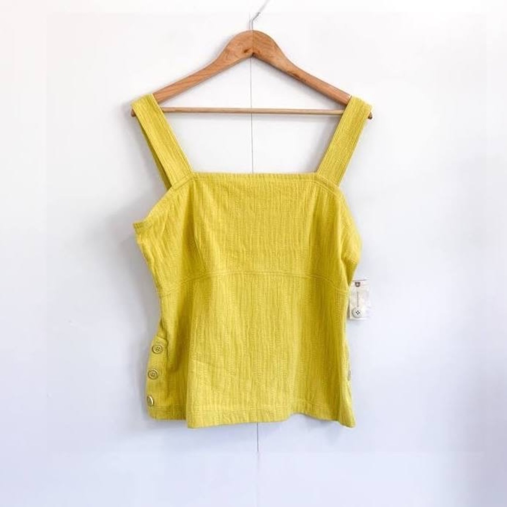 NWT Maeve by Anthropologie yellow textured square neck tank top button side L